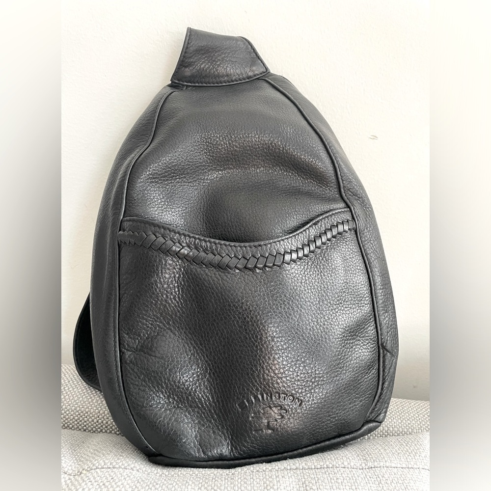 Vintage Soft Leather One Strap Sling Crossbody Backpack Bag Black -Ellington